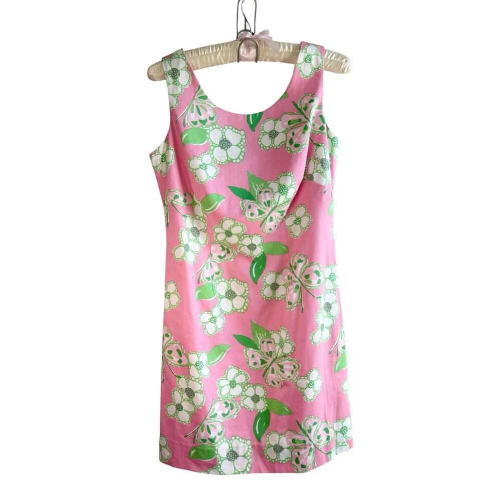 Lilly Pulitzer Butterfly Floral Shift Dress Size 0 Pink Green Resort Summer